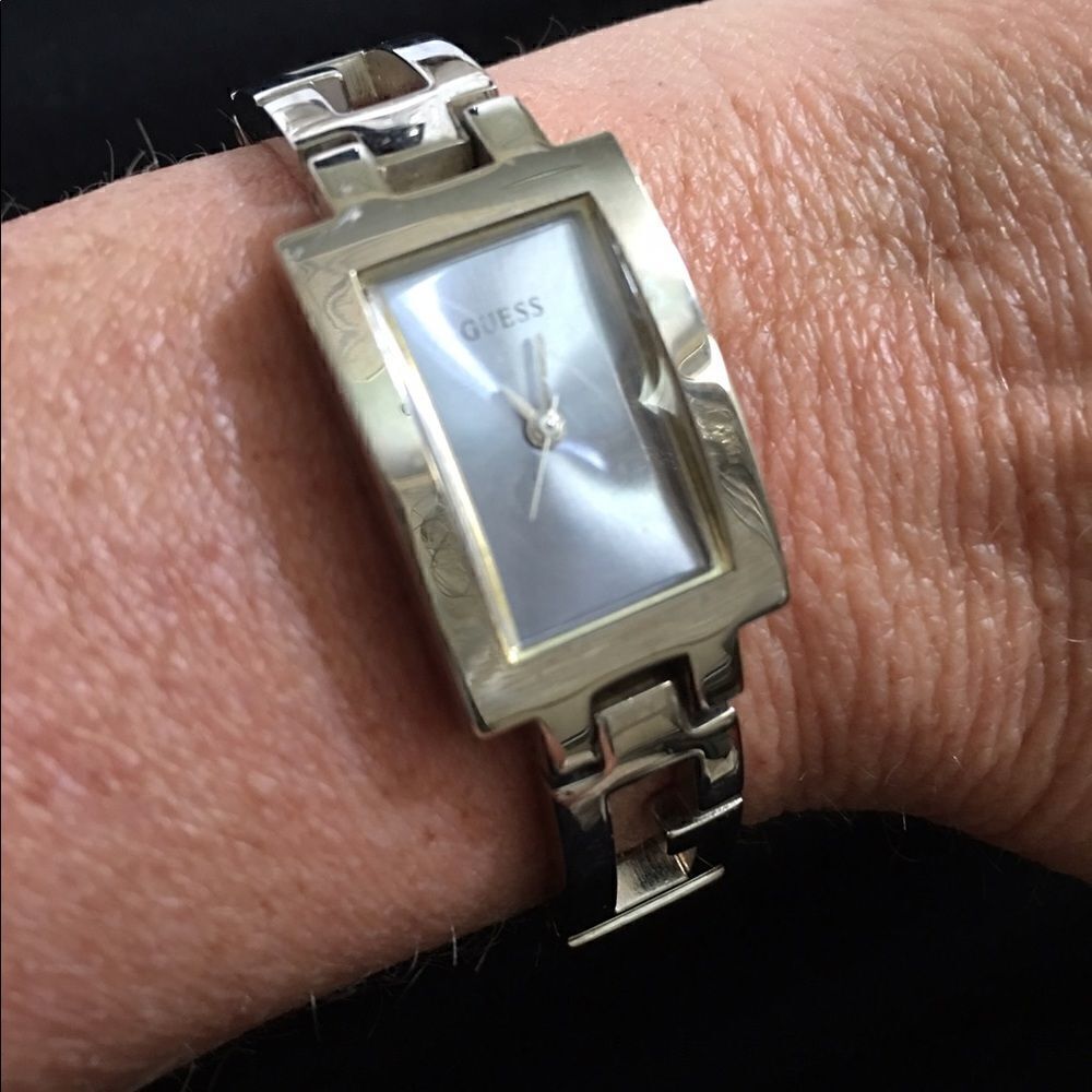 Guess Watch Silver Rectangle thin face & links!